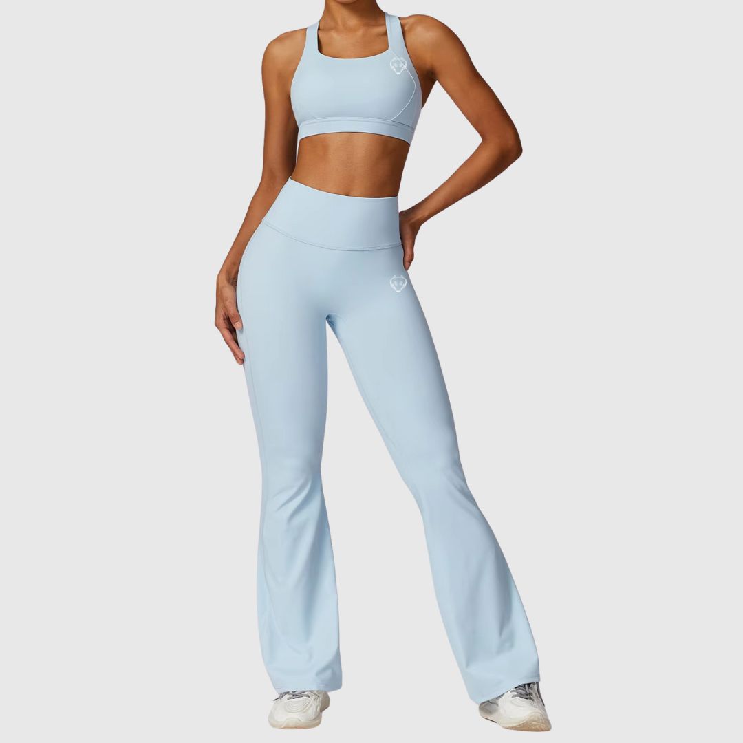 High Waist Cross Back Sports Bra & Flared Pants Set