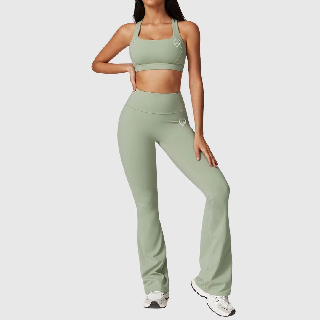 High Waist Cross Back Sports Bra & Flared Pants Set