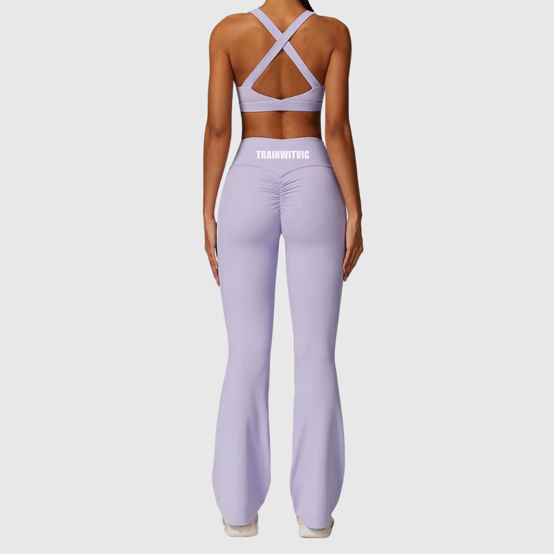 High Waist Cross Back Sports Bra & Flared Pants Set