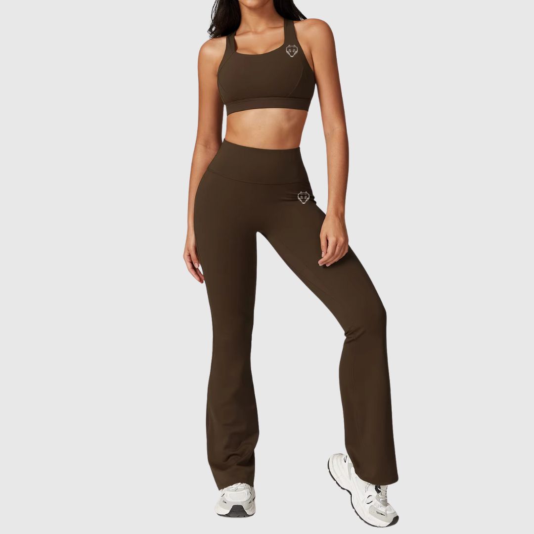 High Waist Cross Back Sports Bra & Flared Pants Set