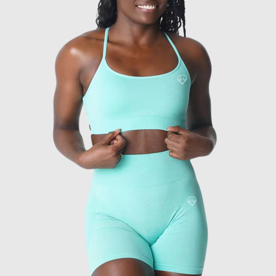 Buttery Soft Womens Crossed Back Sports Bra & Shorts