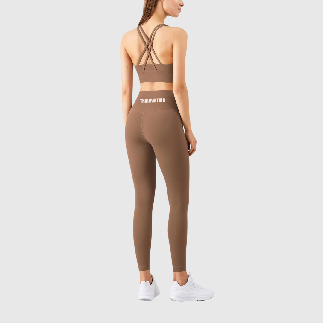 TWV Soft Compression Leggings & Crossover Sports Bra Set